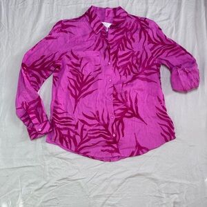 100% Linen Women's Pink Patterned Top